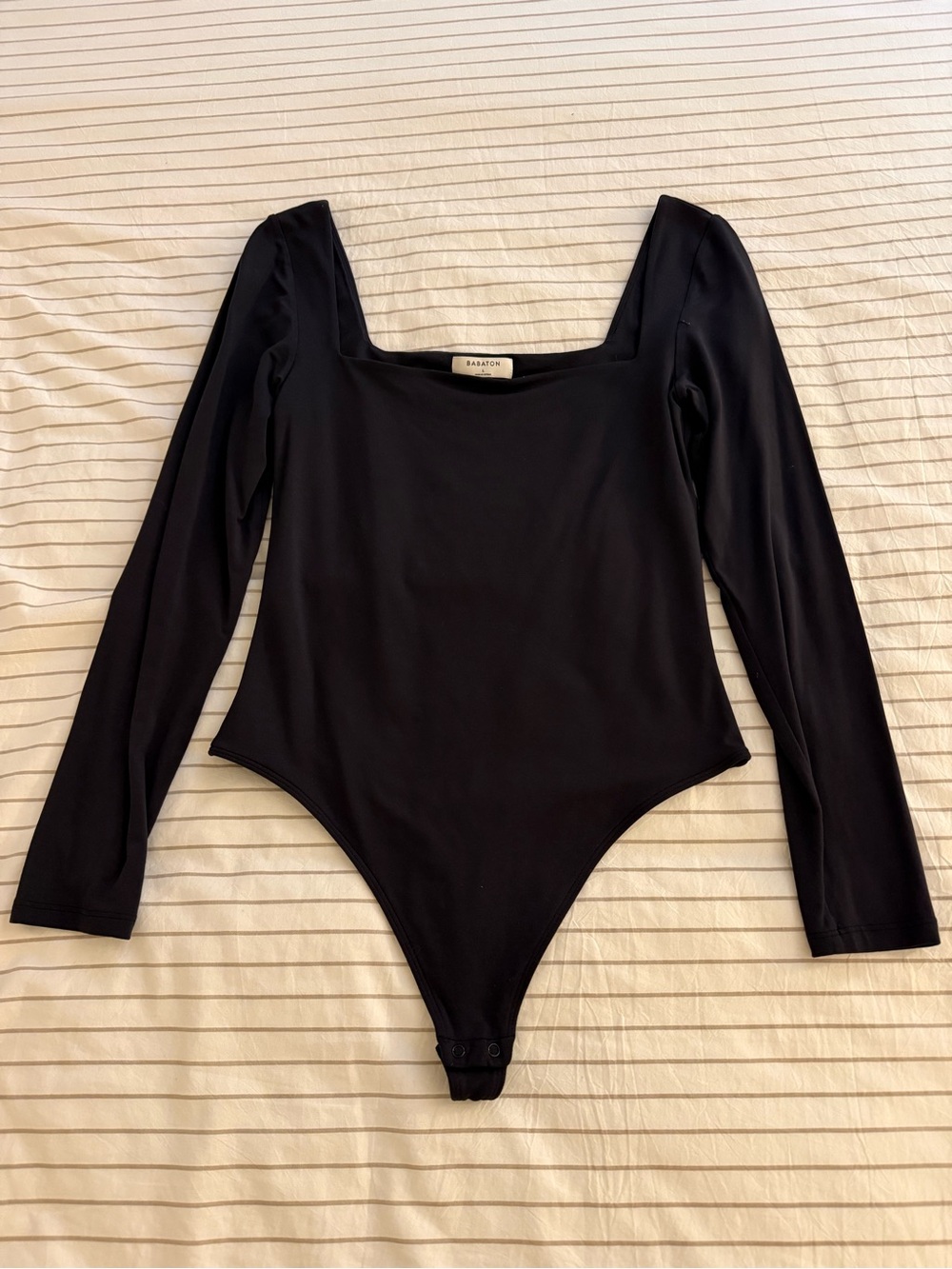 Babaton Black Square-Neck Long Sleeve Bodysuit